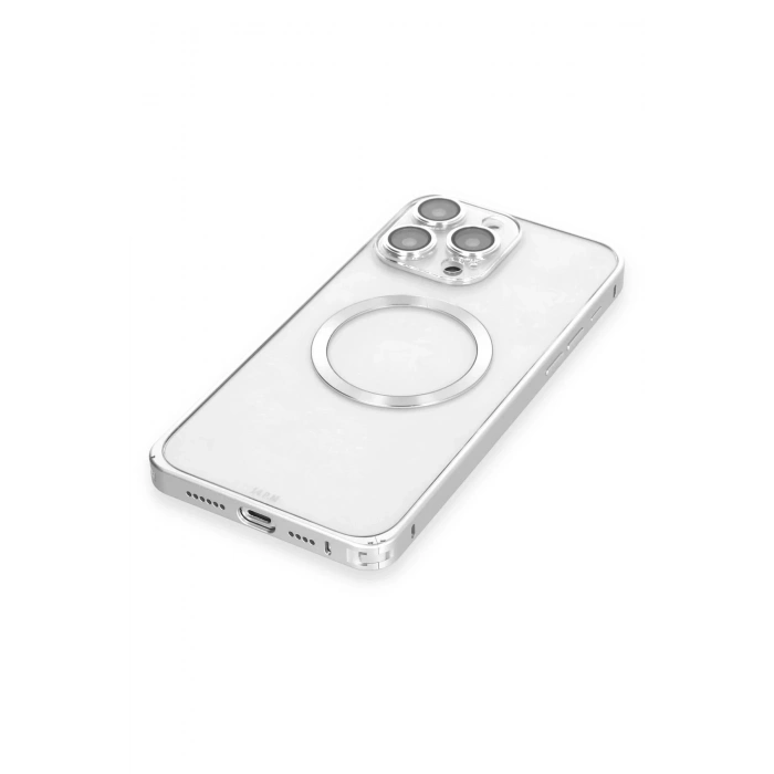 Joko iPhone 15 Pro Max Kılıf Metal Bumper Magneticsafe Kapak - Gümüş