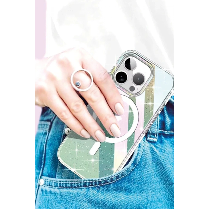 Joko iPhone 15 Pro Max Rasasi Simli Magsafe Kapak - Şeffaf