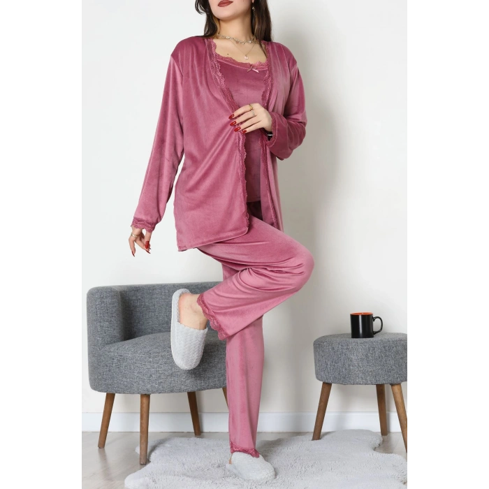 Kadife 3Lü Set Takım Gülkurusu - 667.1287.