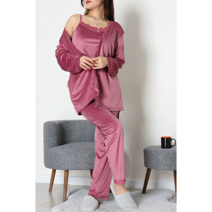 Kadife 3Lü Set Takım Gülkurusu - 667.1287.