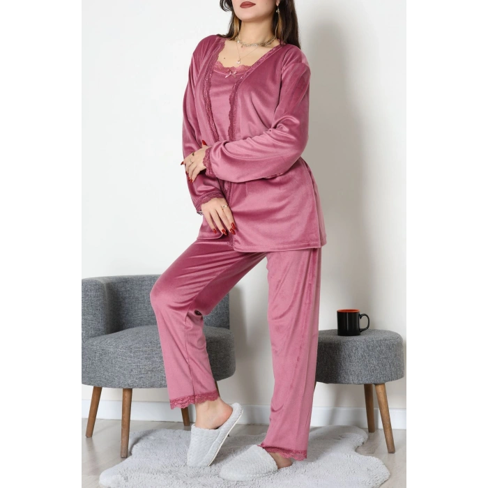 Kadife 3Lü Set Takım Gülkurusu - 667.1287.