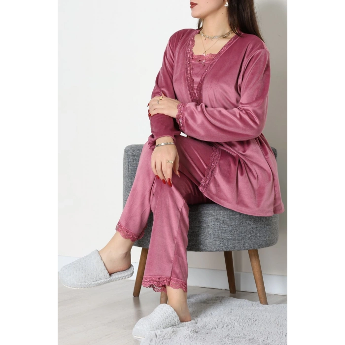 Kadife 3Lü Set Takım Gülkurusu - 667.1287.