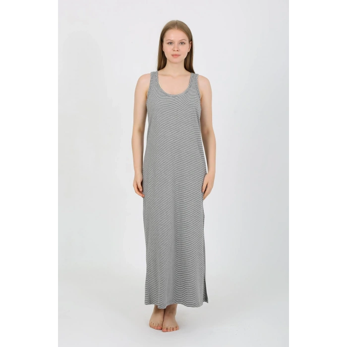 Kadın Kalın Askılı Yırtmaçlı Uzun Gri Gecelik 90110