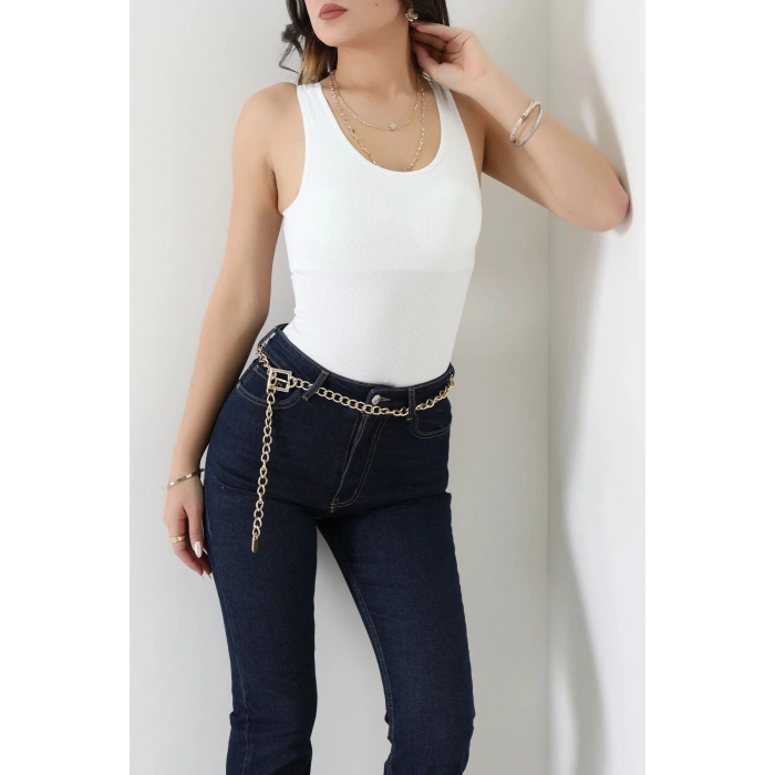 Kalın Askılı Pedli Atlet Beyaz - 3608.1783.