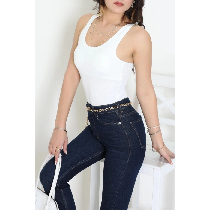 Kalın Askılı Pedli Atlet Beyaz - 3608.1783.