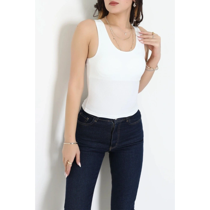 Kalın Askılı Pedli Atlet Beyaz - 3608.1783.