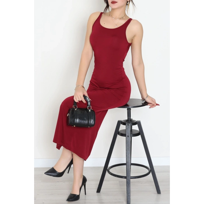 Kalın Askılı Sandy Elbise Bordo - 70833.1949.