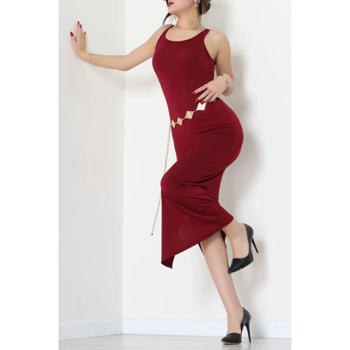 Kalın Askılı Sandy Elbise Bordo - 70833.1949.