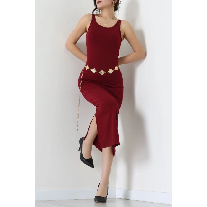 Kalın Askılı Sandy Elbise Bordo - 70833.1949.