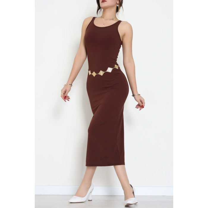 Kalın Askılı Sandy Elbise Kahve1 - 70833.1949.