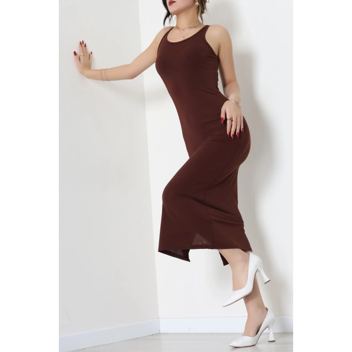 Kalın Askılı Sandy Elbise Kahve1 - 70833.1949.