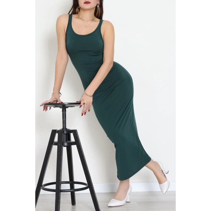 Kalın Askılı Sandy Elbise Koyuyeşil - 70833.1949.