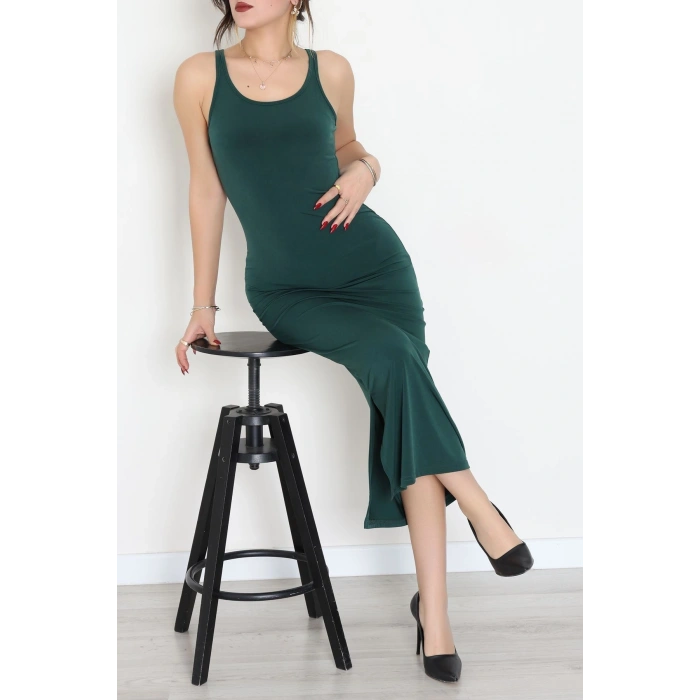 Kalın Askılı Sandy Elbise Zümrüt - 70833.1949.