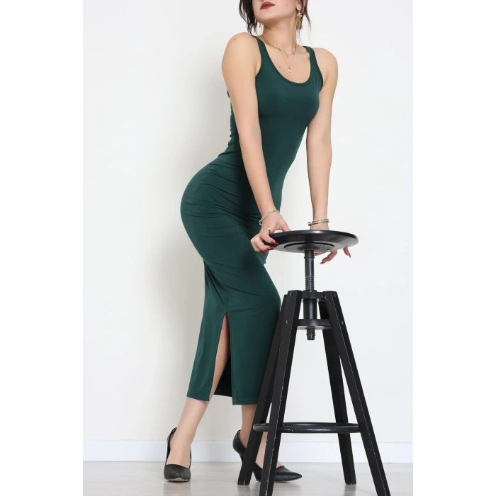 Kalın Askılı Sandy Elbise Zümrüt - 70833.1949.