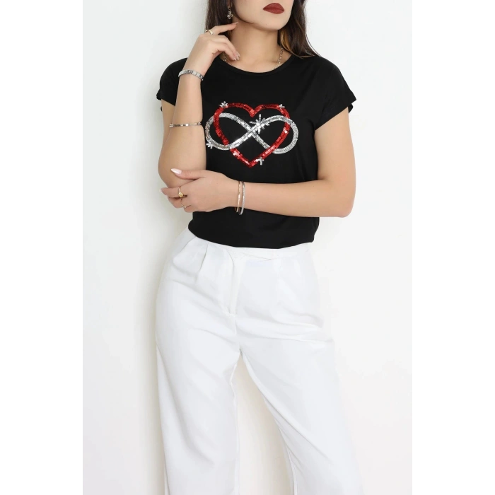 Kalp Baskılı Bluz Siyah - 43997.599.