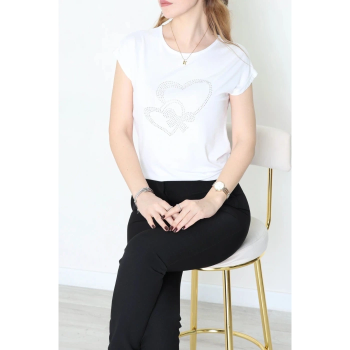 Kalp Detaylı Bluz Beyaz - 43998.599.