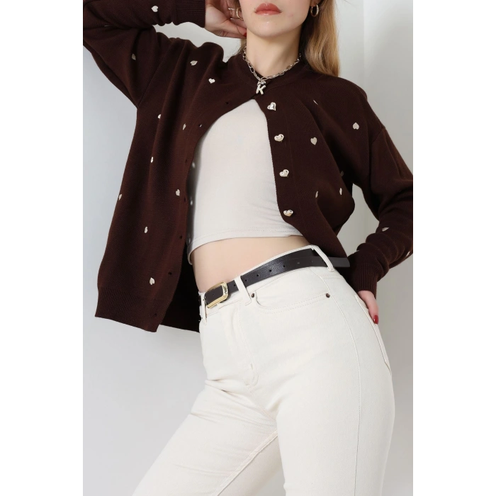 Kalp Detaylı Hırka Kahvelatte - 3219.1577.