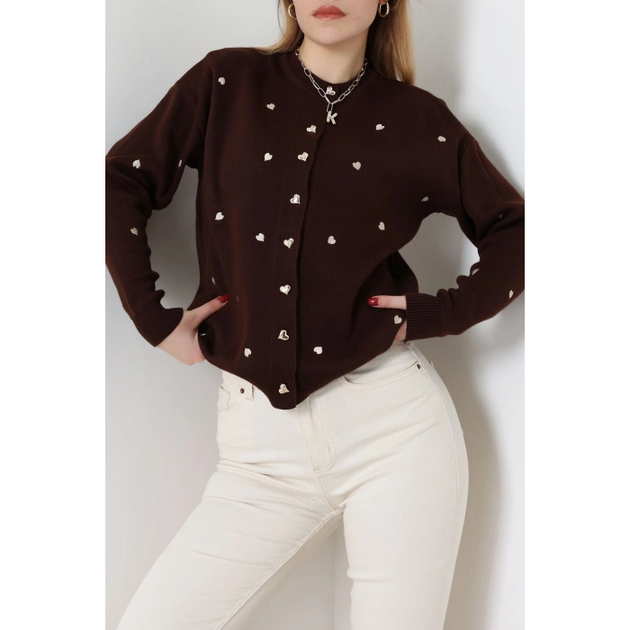 Kalp Detaylı Hırka Kahvelatte - 3219.1577.