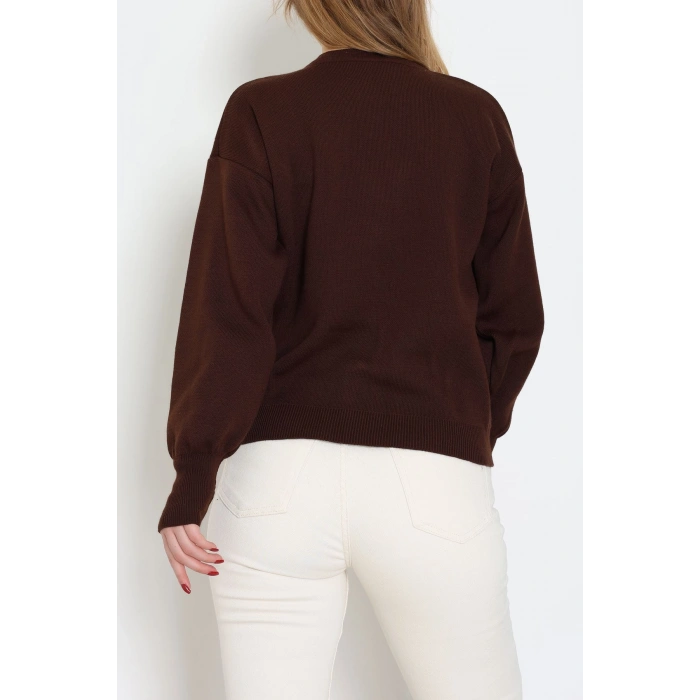 Kalp Düğmeli Balon Kol Hırka Kahve - 3256.1577.