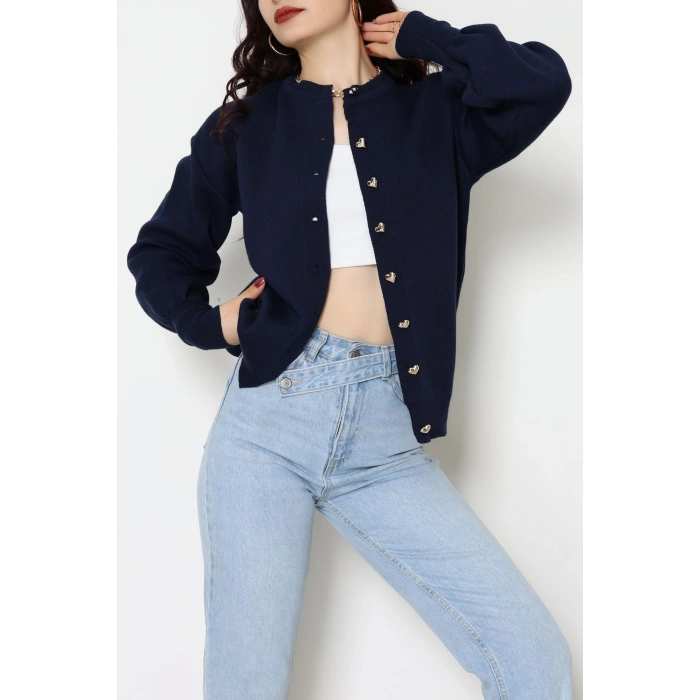 Kalp Düğmeli Hırka Lacivert - 3256.1577.