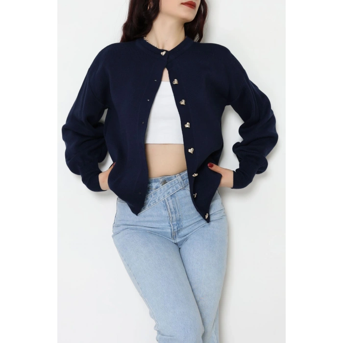 Kalp Düğmeli Hırka Lacivert - 3256.1577.