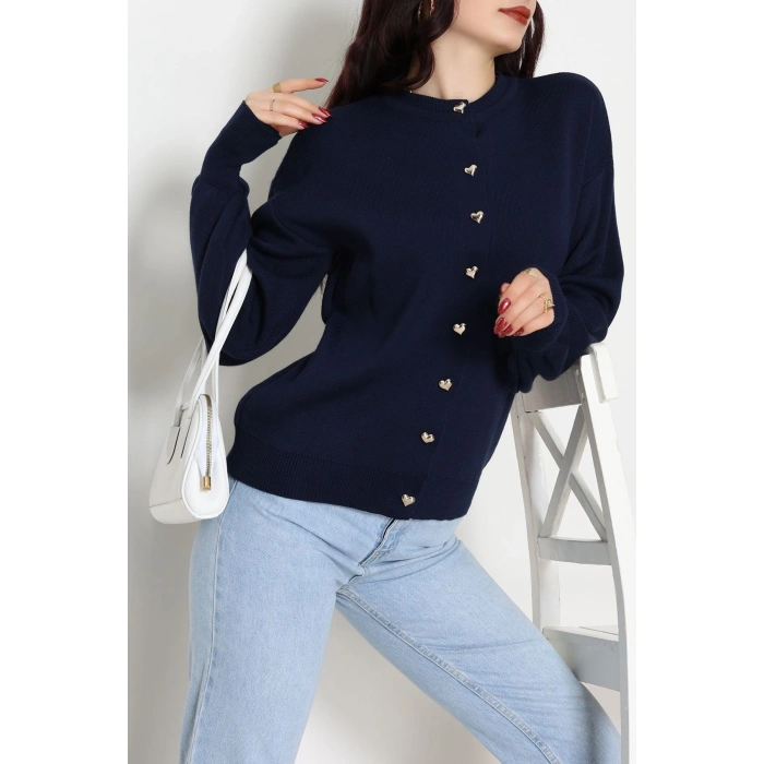 Kalp Düğmeli Hırka Lacivert - 3256.1577.