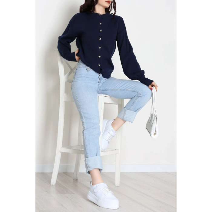 Kalp Düğmeli Hırka Lacivert - 3256.1577.