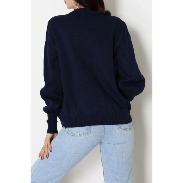 Kalp Düğmeli Hırka Lacivert - 3256.1577.