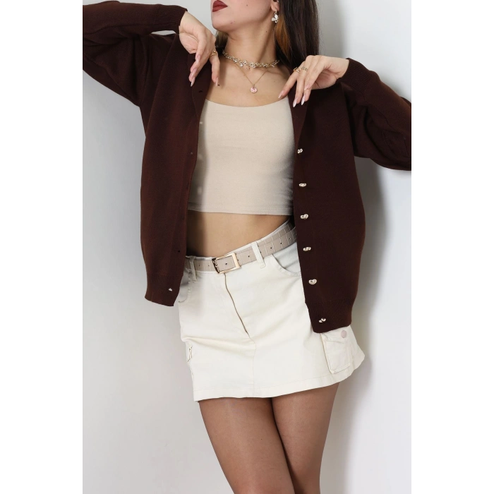 Kalp Düğmeli Triko Hırka Kahve - 3180.1577.