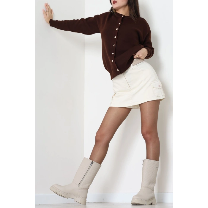 Kalp Düğmeli Triko Hırka Kahve - 3180.1577.