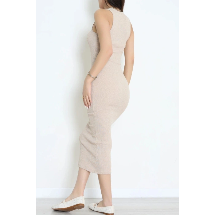 Kalp Nakışlı Kaşkorse Elbise Bej - 71024.1748.