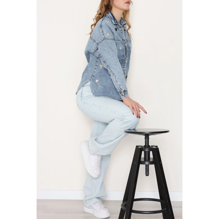 Kalp Nakışlı Kot Ceket Mavi - 31784.683.