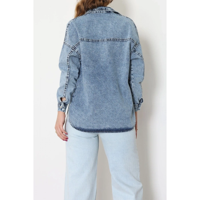 Kalp Nakışlı Kot Ceket Mavi - 31784.683.