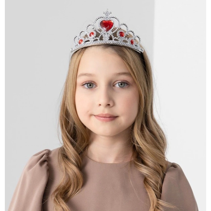 Kalp Taşlı Kırmızı Renk Karlar Ülkesi Elsa Anna Frozen Tacı