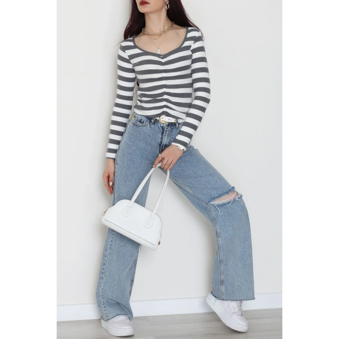 Kalp Yaka Büzgülü Kaşkorse Bluz Antibeyaz - 51092.1567.