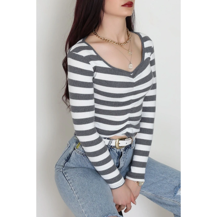 Kalp Yaka Büzgülü Kaşkorse Bluz Antibeyaz - 51092.1567.