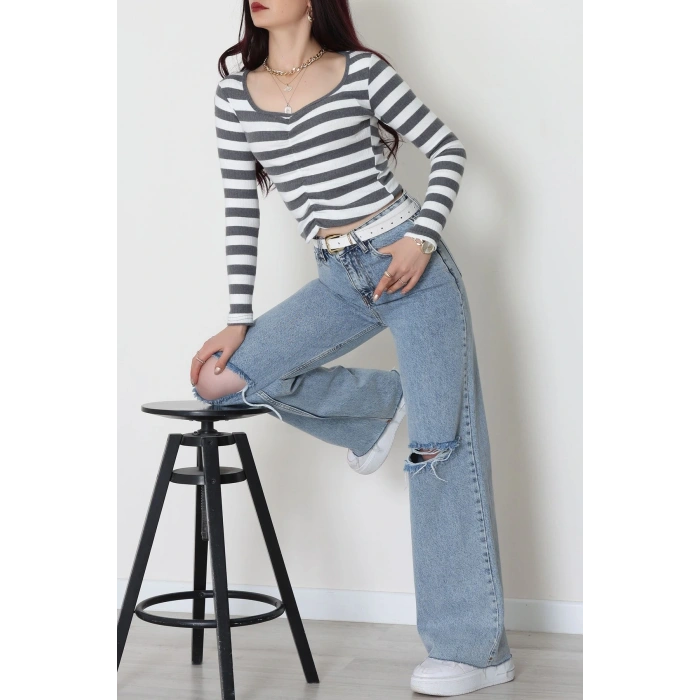 Kalp Yaka Büzgülü Kaşkorse Bluz Antibeyaz - 51092.1567.