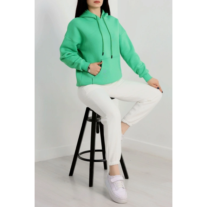 Kanguru Cepli Kapşonlu Sweat Açıkyeşil - 20960.1878.
