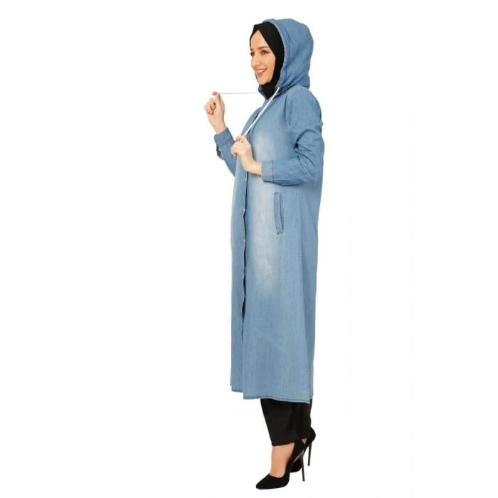 Kapişonlu Kot Tesettür Kap Açık