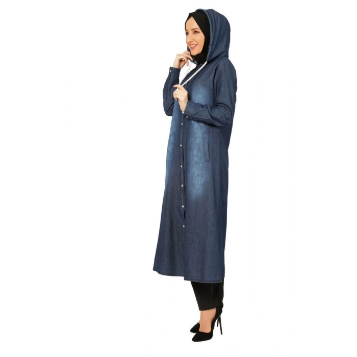 Kapişonlu Kot Tesettür Kap Koyu