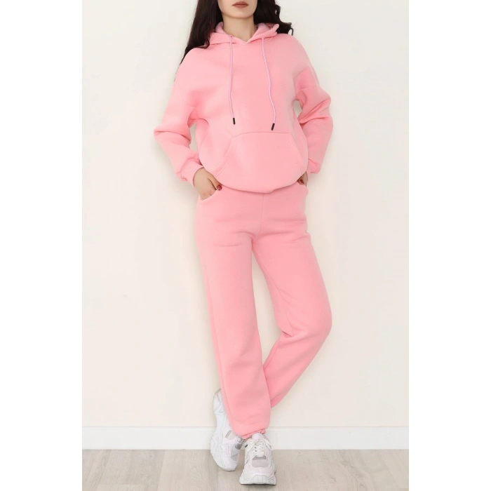 Kapşonlu 3 İplik Eşofman Takımı Pembe - 20965.1878.