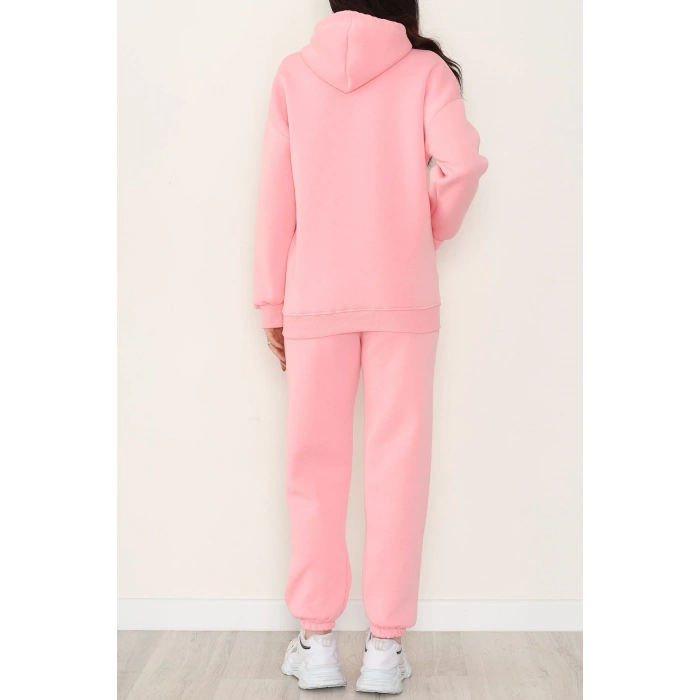 Kapşonlu 3 İplik Eşofman Takımı Pembe - 20965.1878.