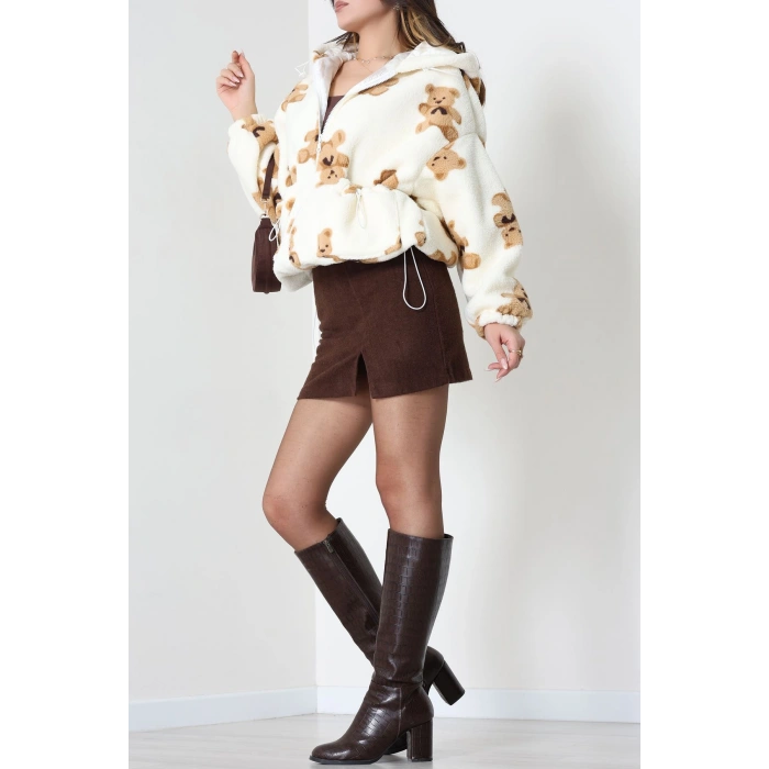 Kapşonlu Astarlı Mont Ekru - 42469.1247.