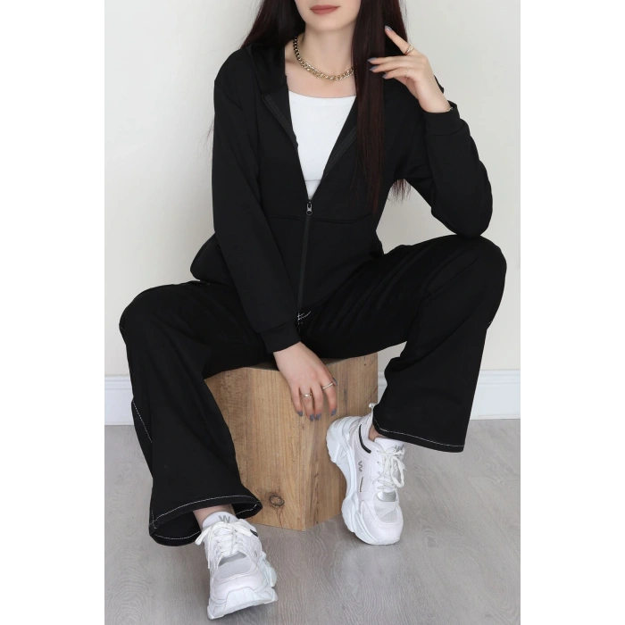 Kapşonlu Fermuarlı Modal Sweat Siyah - 90977.1837.