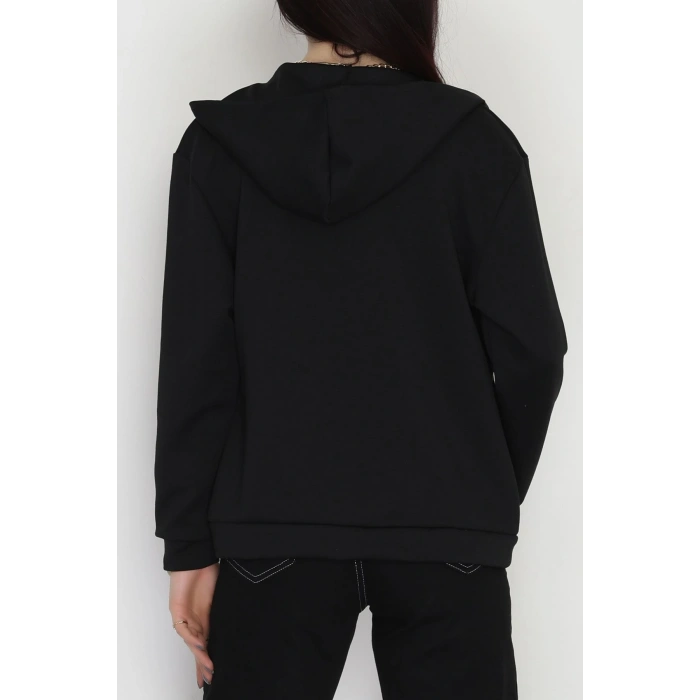 Kapşonlu Fermuarlı Modal Sweat Siyah - 90977.1837.