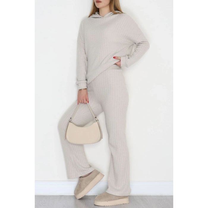 Kapşonlu İnterlok Kumaş İkili Takım Bej - 42636.1567.