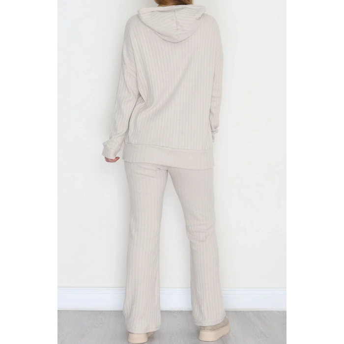 Kapşonlu İnterlok Kumaş İkili Takım Bej - 42636.1567.