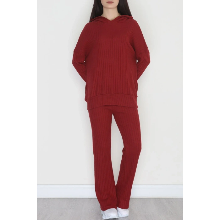 Kapşonlu İnterlok Kumaş İkili Takım Bordo - 42636.1567.