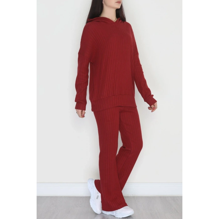 Kapşonlu İnterlok Kumaş İkili Takım Bordo - 42636.1567.