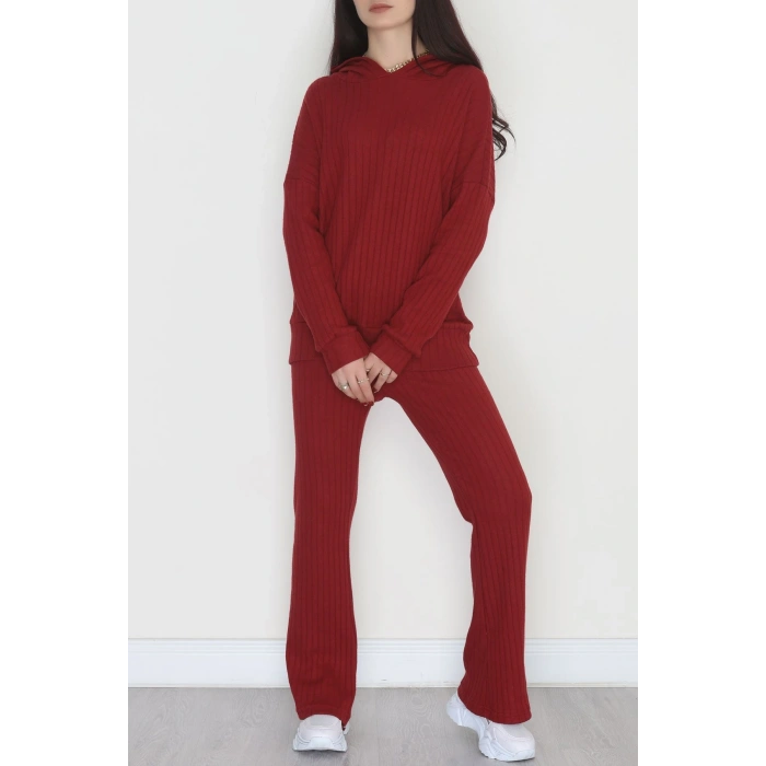 Kapşonlu İnterlok Kumaş İkili Takım Bordo - 42636.1567.